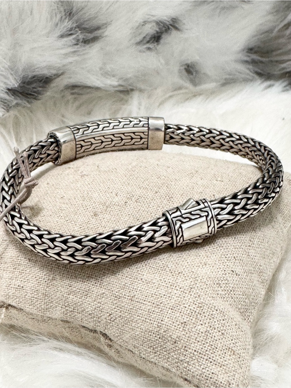 NEW $1195 John Hardy 7.5mm Chain Collection .925 Hammered Station Bracelet Sz L - Picture 7 of 11